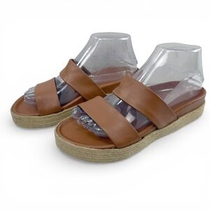 Beek Two Strap Espadrille Platform Slide Sandals Women 7 Cognac Brown Leather